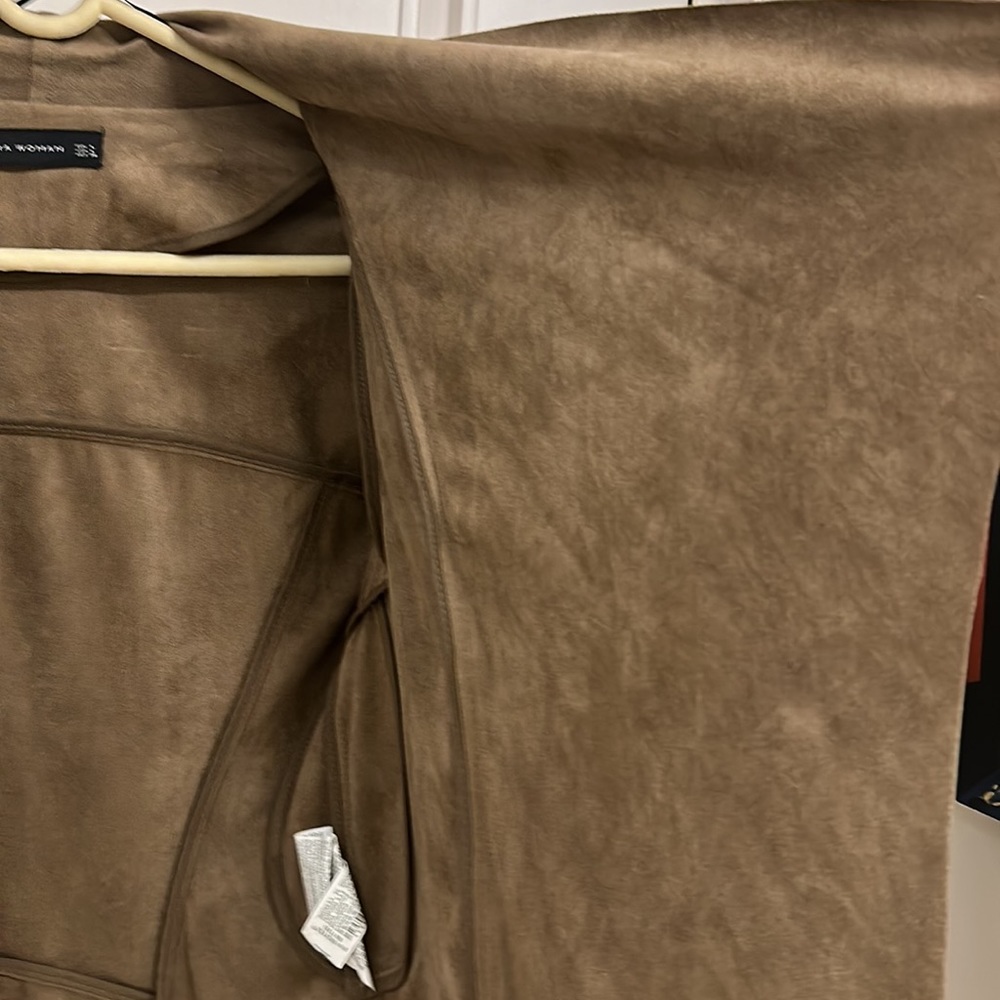 ZARA Faux Suede short jacket in Chocolate Brown with zip in Size L! Super soft! - Picture 9 of 10